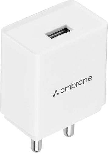 Ambrane 10.5W USB Mobile Charger Adapter, Compatibility with Android & Other USB Enabled Devices, Multi-Layer Protection, Made in India Wall Charger Adapter, BIS Certified (Raap S1, White)