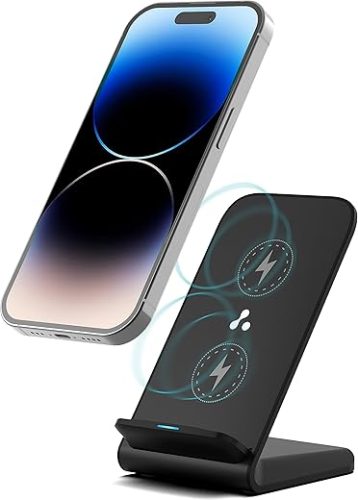 Ambrane 15W Wireless Charging Stand for iPhone 14/13/12 Series, Galaxy S23/S22/S21/S20/Note20 Series, OnePlus 9/9 Pro, Apple Watch & Other Qi Devices (Powerpod, Black)