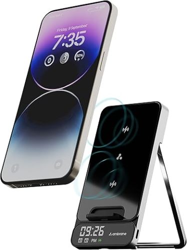 Ambrane 15W Wireless Charging Stand with Digital Display & Alarm Setting for iPhone 14/13/12 Series, Galaxy S23/S22/S21/S20/Note20 Series, Airpods & Other Qi Devices (Powerpod Pro, Black)