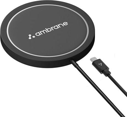 Ambrane MagSafe 15W Wireless Charging Pad for Apple iPhone 15/15 Plus/15 Pro/15 Pro Max, iPhone 14/14 Plus/14 Pro/Max, iPhone 13/12/11 Series and All Qi-Enabled Devices (AeroSync, Black)