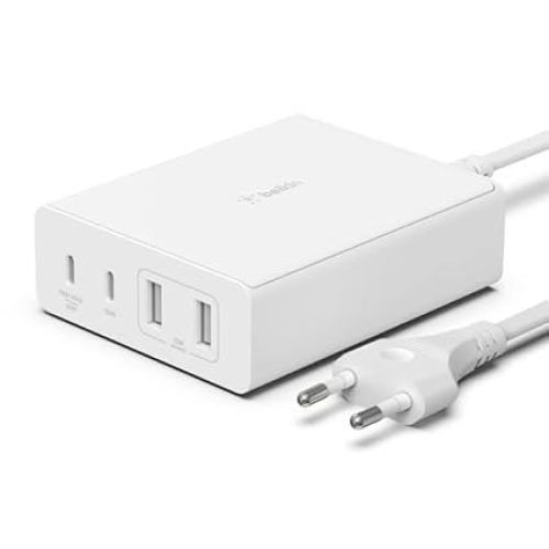 Belkin 108W GaN 4 Port (2 USB-A and 2 USB-C PD 3.0) Fast Charger with PPS Technology, Compact Size, for MacBook, iPad, iPhone and Other USB C Supported laptops & Devices – White