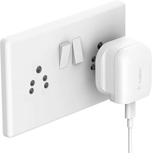 Belkin 18W USB-C (Type C) Charger Adapter for iPhone 15, 14, 12 series, iPad & Android Phones – White