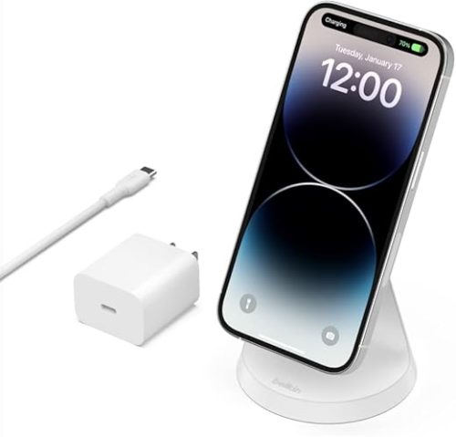 Belkin Magnetic Wireless Charger, (Power Supply Included) Magnetic Wireless Charging Stand, Compatible with MagSafe for iPhone 12, 12 Pro, 12 Pro Max, 12 Mini