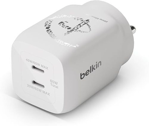 Belkin X Disney, Special Disney 100 Edition, 65W Gan Dual USB-C Pd 3.0 Fast Charger with Pps Technology, Compact Size for Type-C Supported Devices, Laptops – White & Silver