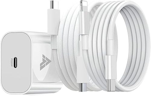 Dr Vaku® 20W Original Fast Charger Adapter For iPhone 15/14/13/12/11 Series with 1 Meter Type C to Lightning Data Cable + 1 Meter Nylon Braided Type C to Type C Data Cable PD 2.0 (1 Adapter + 2 Cable)