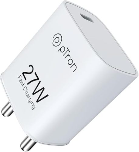 pTron Volta FC20 27W Type-C PD Fast Charging Charger, Compatible for iPhone 14/13/12/11/X/8 & Other Type C Enabled Devices, Single Port, Power Delivery Compatible Adapter & BIS Certified (White)